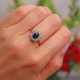 Ellibelle Jewellery Vintage 1975 Sapphire & Diamond 18ct White Gold Cluster Engagement Ring