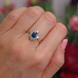 Ellibelle Jewellery Vintage 1975 Sapphire & Diamond 18ct White Gold Cluster Ring (0.80cts)