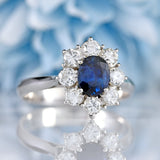 Ellibelle Jewellery Vintage 1975 Sapphire & Diamond 18ct White Gold Cluster Ring (0.80cts)