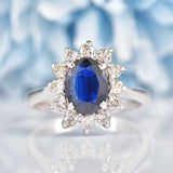 Ellibelle Jewellery Vintage 1975 Sapphire & Diamond 18ct White Gold Cluster Ring
