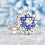 Ellibelle Jewellery Vintage 1975 Sapphire & Diamond White Gold Cluster Ring