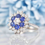 Ellibelle Jewellery Vintage 1975 Sapphire & Diamond White Gold Cluster Ring