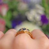 Ellibelle Jewellery Vintage 1975 Victorian Style Sapphire & Diamond 18ct Gold Ring
