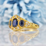 Ellibelle Jewellery Vintage 1975 Victorian Style Sapphire & Diamond 18ct Gold Ring