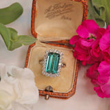 Ellibelle Jewellery Vintage 1976 Blue Tourmaline & Diamond White Gold Cluster Ring (7.40ct)