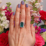 Ellibelle Jewellery Vintage 1976 Blue Tourmaline & Diamond White Gold Cluster Ring (7.40ct)