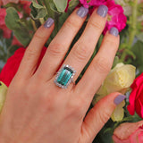Ellibelle Jewellery Vintage 1976 Blue Tourmaline & Diamond White Gold Cluster Ring (7.40ct)
