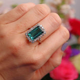 Ellibelle Jewellery Vintage 1976 Blue Tourmaline & Diamond White Gold Cluster Ring (7.40ct)