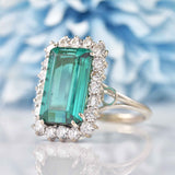 Ellibelle Jewellery Vintage 1976 Blue Tourmaline & Diamond White Gold Cluster Ring (7.40ct)