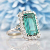 Ellibelle Jewellery Vintage 1976 Blue Tourmaline & Diamond White Gold Cluster Ring (7.40ct)