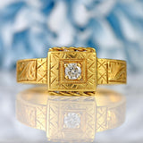 Ellibelle Jewellery Vintage 1976 Diamond 18ct Gold Engraved Signet Ring