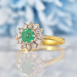 Ellibelle Jewellery Vintage 1976 Emerald & Diamond 18ct Gold Flower Cluster Ring