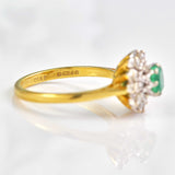 Ellibelle Jewellery Vintage 1976 Emerald & Diamond 18ct Gold Flower Cluster Ring