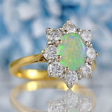Ellibelle Jewellery Vintage 1976 Opal & Diamond 18ct Gold Cluster Engagement Ring