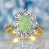 Ellibelle Jewellery Vintage 1976 Opal & Diamond 18ct Gold Cluster Engagement Ring