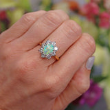 Ellibelle Jewellery Vintage 1976 Opal & Diamond 18ct Gold Cluster Engagement Ring