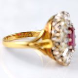Ellibelle Jewellery Vintage 1976 Ruby & Diamond 18ct Gold Cluster Engagement Ring