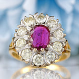 Ellibelle Jewellery Vintage 1976 Ruby & Diamond 18ct Gold Cluster Engagement Ring