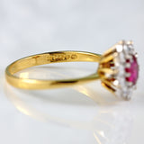 Ellibelle Jewellery Vintage 1976 Ruby & Diamond 18ct Gold Oval Cluster Ring