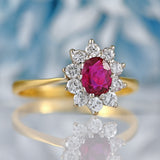 Ellibelle Jewellery Vintage 1976 Ruby & Diamond 18ct Gold Oval Cluster Ring