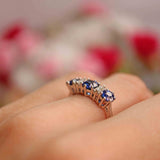Ellibelle Jewellery Vintage 1976 Sapphire & Baguette-Cut Diamond 18ct White Gold Five-Stone Ring