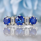 Ellibelle Jewellery Vintage 1976 Sapphire & Baguette-Cut Diamond 18ct White Gold Five-Stone Ring