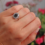 Ellibelle Jewellery Vintage 1976 Sapphire & Diamond 18ct White Gold Cluster Ring