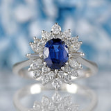 Ellibelle Jewellery Vintage 1976 Sapphire & Vari-Cut Diamond 18ct White Gold Cluster Ring