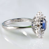 Ellibelle Jewellery Vintage 1976 Sapphire & Vari-Cut Diamond 18ct White Gold Cluster Ring