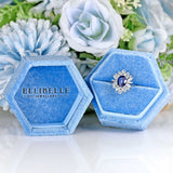 Ellibelle Jewellery Vintage 1976 Sapphire & Vari-Cut Diamond 18ct White Gold Cluster Ring
