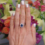 Ellibelle Jewellery Vintage 1976 Sapphire & Vari-Cut Diamond 18ct White Gold Cluster Ring