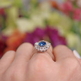 Ellibelle Jewellery Vintage 1976 Sapphire & Vari-Cut Diamond 18ct White Gold Cluster Ring