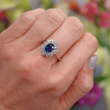 Ellibelle Jewellery Vintage 1976 Sapphire & Vari-Cut Diamond 18ct White Gold Cluster Ring