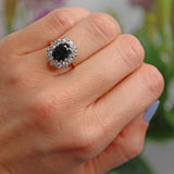 Ellibelle Jewellery Vintage 1977 Dark Sapphire & Diamond 18ct Gold Cluster Ring