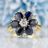 Ellibelle Jewellery Vintage 1977 Sapphire & Diamond 18ct Gold Cluster Dress Ring