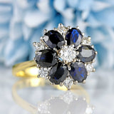 Ellibelle Jewellery Vintage 1977 Sapphire & Diamond 18ct Gold Cluster Dress Ring