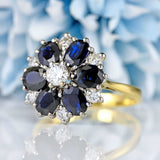 Ellibelle Jewellery Vintage 1977 Sapphire & Diamond 18ct Gold Cluster Dress Ring