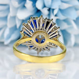 Ellibelle Jewellery Vintage 1977 Sapphire & Diamond 18ct Gold Cluster Dress Ring