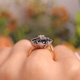 Ellibelle Jewellery Vintage 1977 Sapphire & Diamond 18ct Gold Cluster Dress Ring