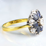 Ellibelle Jewellery Vintage 1977 Sapphire & Diamond 18ct Gold Cluster Dress Ring