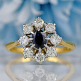 Ellibelle Jewellery Vintage 1977 Sapphire & Diamond 18ct Gold Cluster Engagement Ring