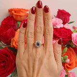 Ellibelle Jewellery Vintage 1977 Sapphire & Diamond 18ct Gold Cluster Engagement Ring
