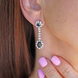 Ellibelle Jewellery Vintage 1977 Sapphire & Diamond 18ct White Gold Pendant Drop Earrings