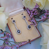 Ellibelle Jewellery Vintage 1977 Sapphire & Diamond 18ct White Gold Pendant Drop Earrings