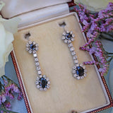 Ellibelle Jewellery Vintage 1977 Sapphire & Diamond 18ct White Gold Pendant Drop Earrings