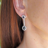 Ellibelle Jewellery Vintage 1977 Sapphire & Diamond 18ct White Gold Pendant Drop Earrings