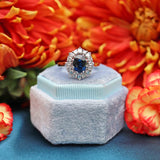 Ellibelle Jewellery Vintage 1977 Sapphire & Vari-Cut Diamond 18ct White Gold Cluster Ring (1.53cts)