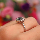 Ellibelle Jewellery Vintage 1977 Teal Sapphire & Diamond 18ct White Gold Cluster Ring