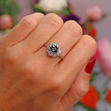 Ellibelle Jewellery Vintage 1977 Teal Sapphire & Diamond 18ct White Gold Cluster Ring