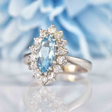 Ellibelle Jewellery Vintage 1978 Aquamarine & Diamond White Gold Marquise Cluster Ring
